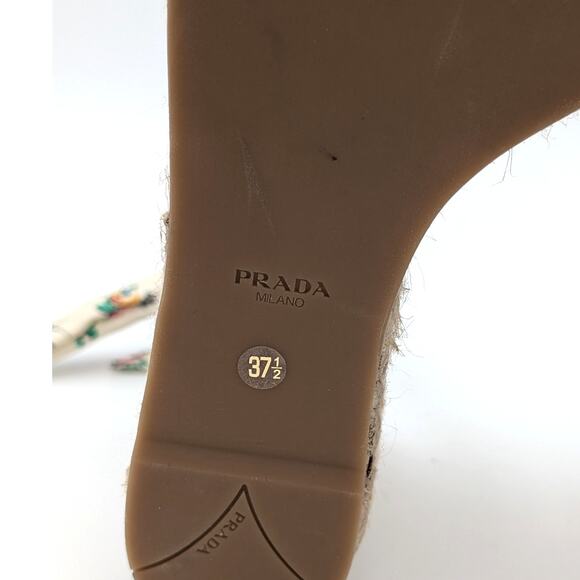 Prada Floral Wedge Espadrille Platform Sandals Self-Tie Accent Size US7.5 EU37.5 - Picture 9 of 13